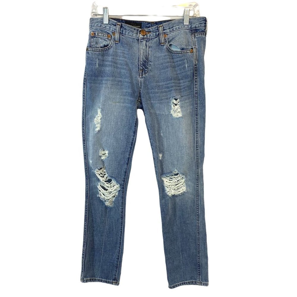 J. Crew Jeans 26 Regular Vintage Straight Slim Fit Cotton Medium Wash Distressed - Picture 9 of 12